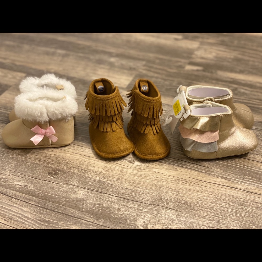 Lot of Three Pair Baby Newborn Girl Booties Shoes